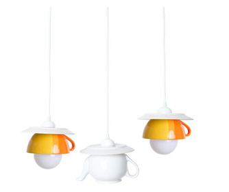 Lustra "Tea time" ceainic alb + cesti galben/portocaliu