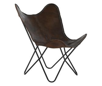 Fotoliu piele Butterfly, maro, 78x76x96 cm