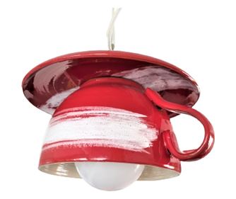 Pendul „Trasaturi imperfecte” E27, 1x60W, ceasca gigant + farfurie ceramica, rosu