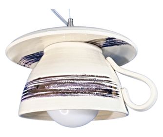 Pendul „Trasaturi imperfecte” E27, 1x60W, ceasca gigant + farfurie ceramica, alb-cupru