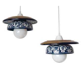 Lustra Deco Republic „Radacini – 2 Strachini albastre” E27, 2x60W, ceramica autentica Corund