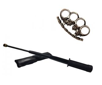Set fleksibilni teleskopski crni štap s drškom tonfe 47 cm + bodež lubanje