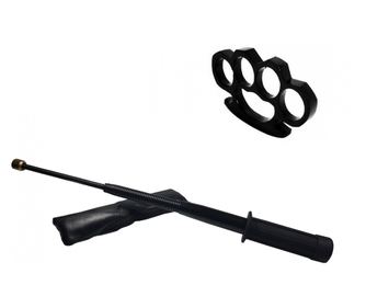 Set savitljivi teleskopski crni štap sa tonfa drškom 47 cm + crna kutija debljine 0,5 cm