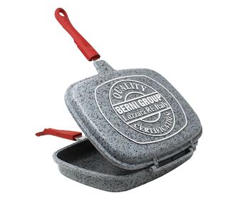Dupla grillserpenyő Berni Group-Sanity Stone, 32x24x7.5 cm, alumínium, szürke