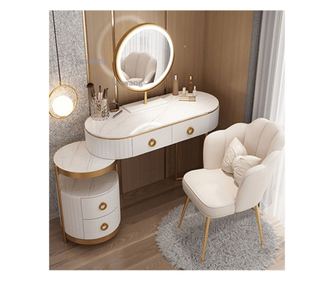 Set masa de toaleta, oglinda LED, comoda, "Exclusive White Large", culoare alb, 100×40×75h cm