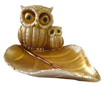 Fructiera decorativa, Bufnite pe frunza,  Auriu, 21 cm, GA21075-2A