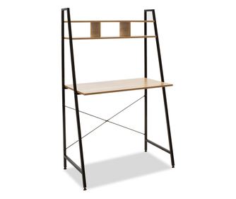 Офис бюро с рафтове Ramon модерен дъбов цвят с черна метална рамка 84x46x142cm