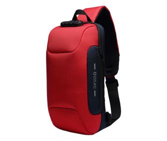 Rucsac crossbody unisex, rezistent la apa, port USB, lacat TSA, anti furt, OZUKO OZ9223RD Rosu