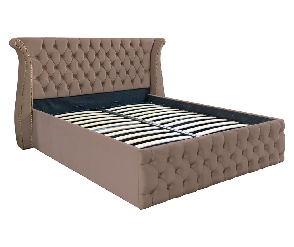 Alabama Upholstered Double Bed, 140/200 cm, Cappuccino Color, with Tilting Metal Bed Frame and Storage Space