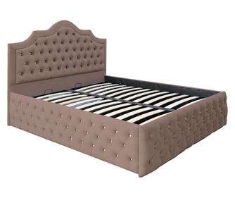Pat dublu tapitat Colorado Deluxe cu nasturi sticla, 160/200 cm, culoare cappuccino, cu somiera metalica rabatabila si spatiu de