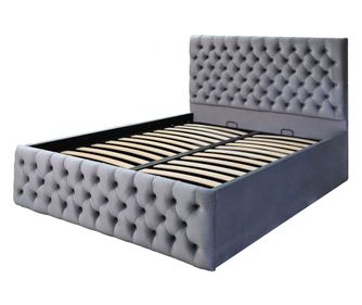 Pat dublu tapitat model Texas, 140/200cm, culoare gri deschis, cu somiera metalica rabatabila si spatiu de depozitare