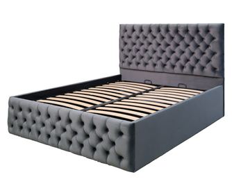 Pat dublu tapitat model Texas, 140/200cm, culoare gri inchis, cu somiera metalica rabatabila si spatiu de depozitare