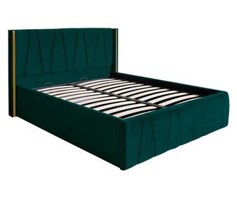 Pat dublu tapitat model Montana 180/200 culoare verde cu somiera metalica rabatabila si spatiu depozitare