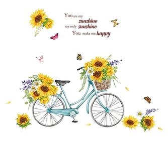 Sticker decorativ cu Bicicleta si flori, 120 cm, 1132STK