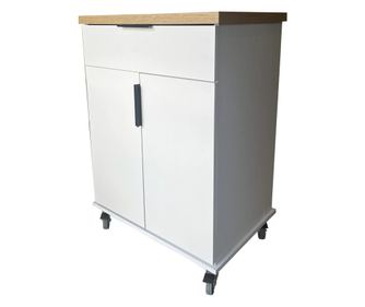 Carucior de bucatarie/insula cu sertar si rafturi, alb, 66x46x93 cm