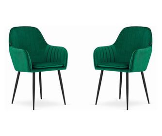 Scaune stil scandinav, set 2 buc, Mercaton, Lugo, catifea, metal, verde si negru, 57.5x56.5x86.5 cm
