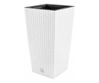 Ghiveci Decorativ Prosperplast pentru Flori, Imitatie Ratan, 22.6×22.6×42.2 cm, Alb