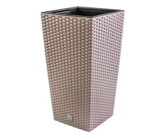 Ghiveci Decorativ Prosperplast pentru Flori, Imitatie Ratan, 22.6×22.6×42.2 cm, Cafeniu