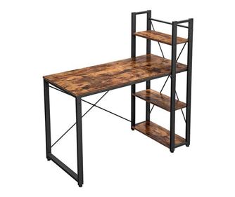 Számítógépasztal, Mufart, forgácslap és acél, 3 polc, rusztikus barna, max 50 kg, 120x60x120 cm
