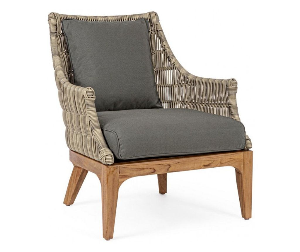 Keilani Brown Wooden Armchair with Grey Cushion 69x73x80.5 cm