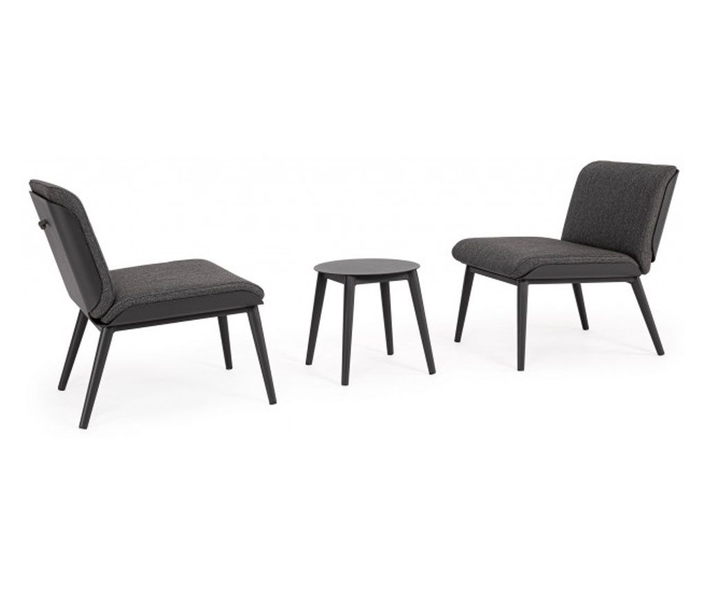 Komplet 2 foteljev in klubske mizice, antracitno siva, Isabela 70x59x77 cm, 40x40x40 cm