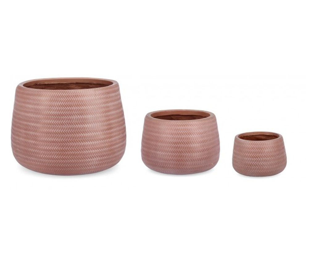 Set 3 cvetličnih loncev iz steklenih vlaken, terakota barve, 24x16 cm; 34,5x24 cm; 50x36 cm