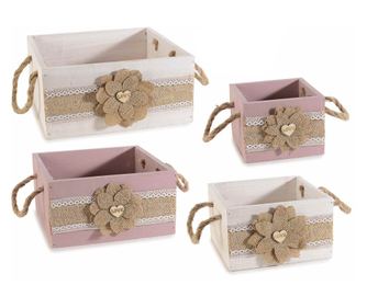 Set 4 lesenih košar 23 cm, 19,5 cm, 16,5 cm, 12,5 cm