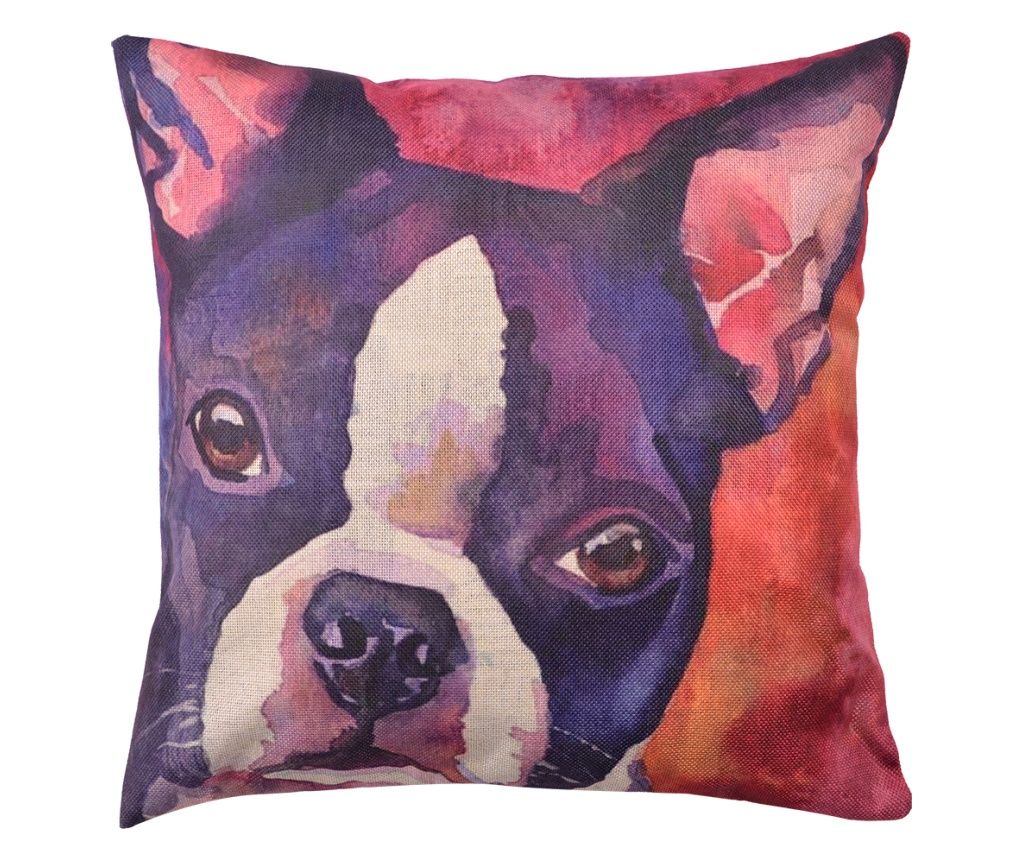 Komplet 2 rdeče vijoličnih prevlek za okrasne blazine z motivom mladička, poliester, 43x43 cm