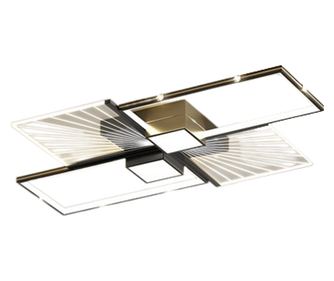 Lustra LED RFAN, Model R9070/6, Cu Telecomanda, 3 Tipuri De Lumina, Intensitate Reglabila, 97W, Negru/Auriu