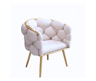 Scaun dining Nordic Luxury din catifea si metal, alb-auriu, Ambienture