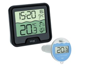 MARBELLA Digitalni sobni termometar i higrometar s bežičnim senzorom za bazen, crni, TFA 30.3066.01
