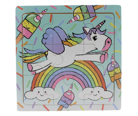 Puzzle lemn unicorn curcubeu și înghețate