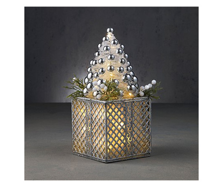Decorațiune House of Seasons - Brăduț argintiu în cutie, cu leduri