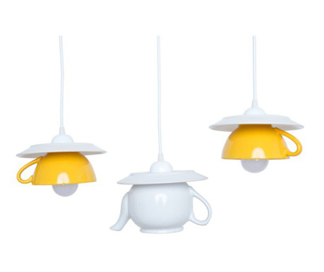 Lustra "Tea time" triple crazy teapot white & yellow, ceainic + cesti