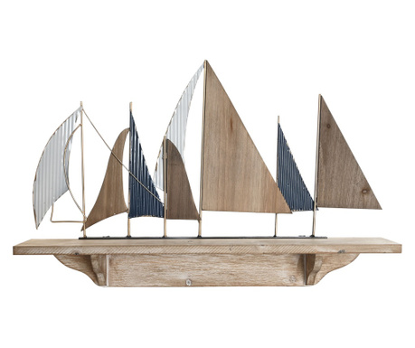 Raft de perete in forma de barca, lemn/metal, 71x12x45 cm