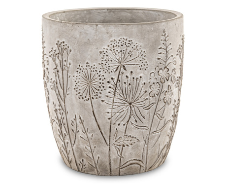 Ghiveci ceramica model flori de camp, gri, 18x16.5 cm
