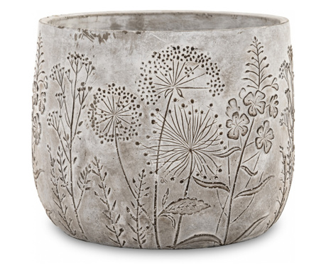 Ghiveci ceramica model flori de camp, gri, 17x22 cm