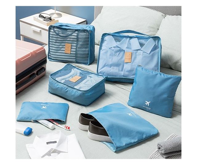 Set de pungi organizatoare pentru valize, 6 piese, rezistente la apa, poliester