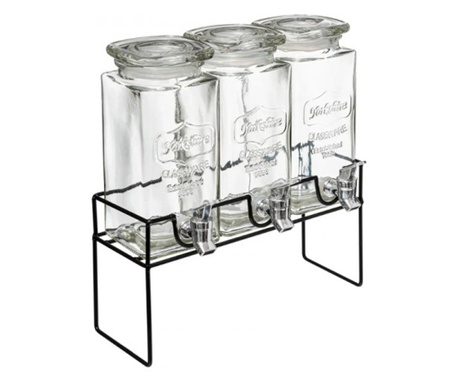 Set cu 3 dispensere pentru bauturi racoritoare si suport, Yorkshire Glassware, 3x1.5 litri