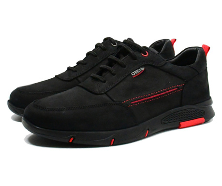 Pantofi sport Otter din piele naturală nabuc, negri cu detalii roșii-43 EU