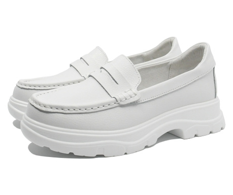Loaferi Feeling cu platformă, albi, din piele naturală-40