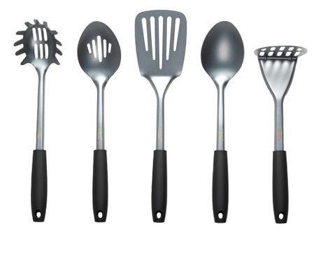 Комплект прибори за готвене Russell Hobbs Pearlised RH01722EU7, 5 части, Soft touch дръжка, Неръждаема стомана, Инокс/черен