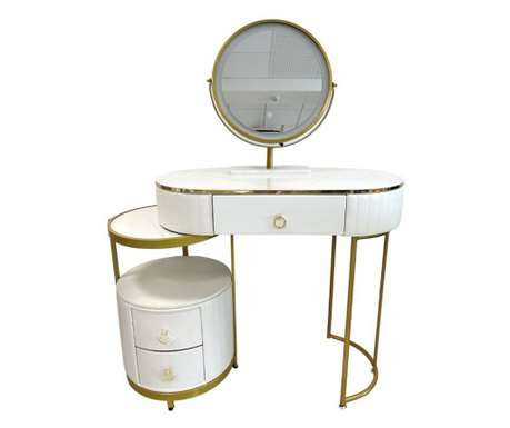 Set toaletni stol, LED ogledalo, komoda, "Exclusive White", bijela boja, 80x40x75h cm