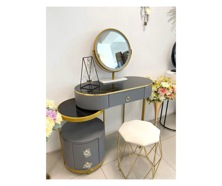 Set toaletni stol, LED ogledalo, komoda, "Exclusive Gray", siva boja, 80x40x75h cm