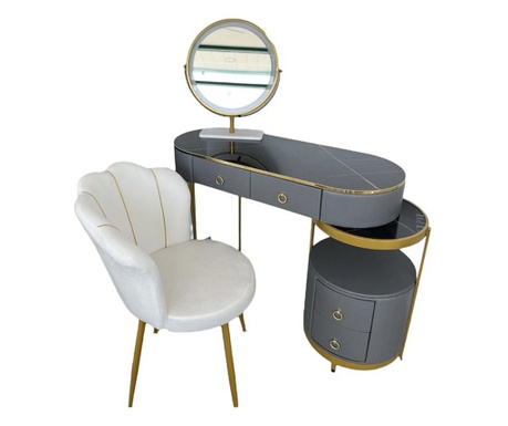 Set toaletni stolić, LED ogledalo, komoda, "Exclusive Grey Large", siva boja, 100×40×75h cm