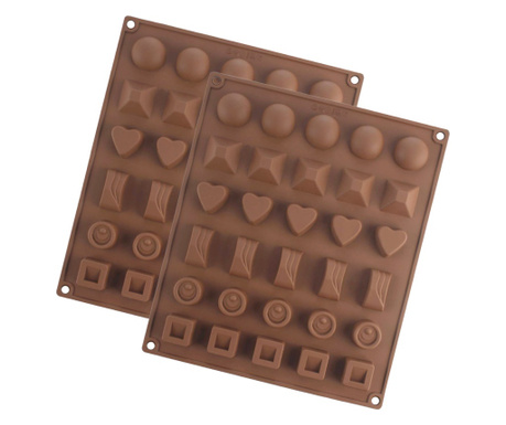Set 2 Forme Silicon pentru ciocolata, Quasar & Co., 60 matrite bomboane sau cuburi gheata, 27 x 23 cm, maro