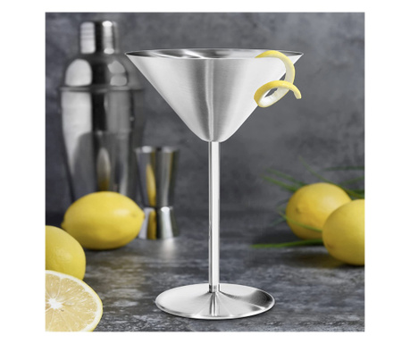 Комплект от 2 чаши за мартини, Quasar & Co., неръждаема стомана, h 16 cm, 250 ml, Сребрист