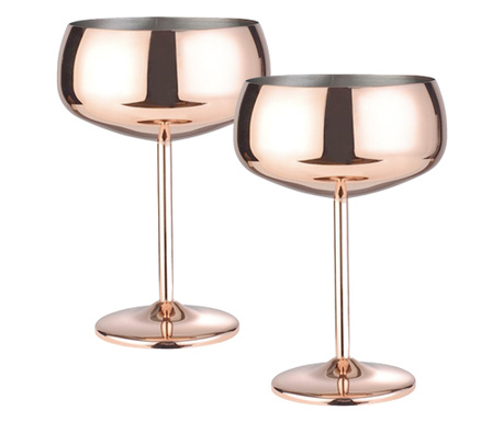 Комплект от 2 коктейлни чаши, Quasar & Co., неръждаема стомана, h 16 cm, 400 ml, Розово златисто