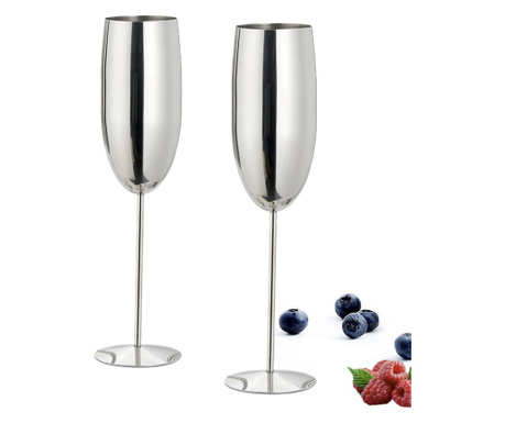 Комплект от 2 чаши за шампанско, Quasar & Co., неръждаема стомана, h 25 cm, 260 ml, Сребрист