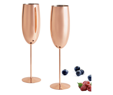 Комплект от 2 чаши за шампанско, Quasar & Co., неръждаема стомана, h 25 cm, 260 ml, Розово златисто
